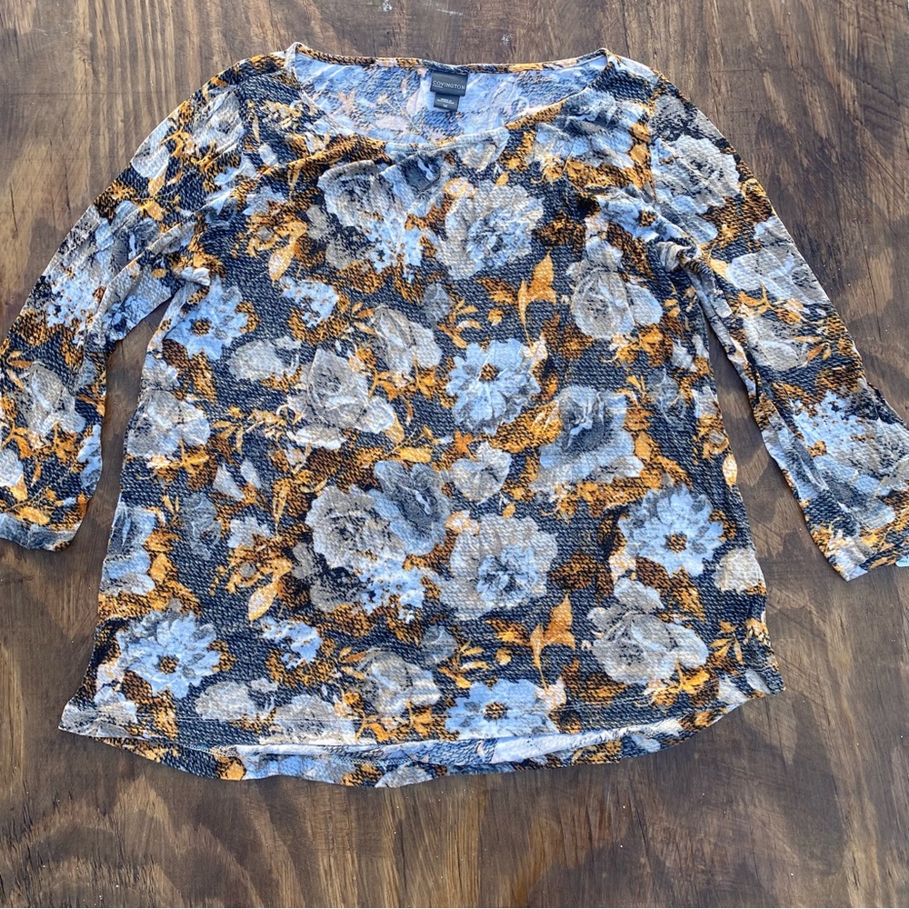 Covington Blue and Orange Floral Blouse